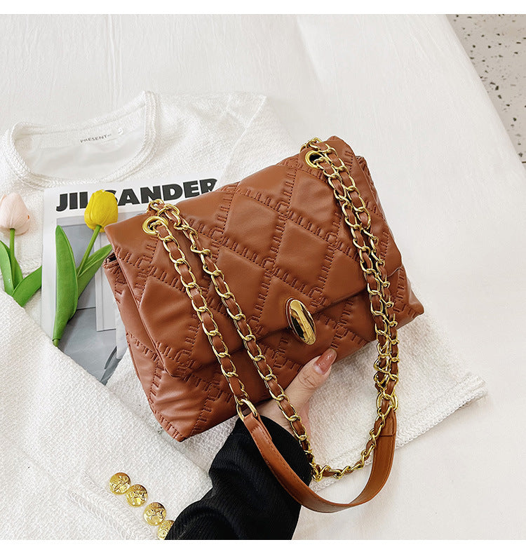 Solid Color Rhombus Chain Shoulder Crossbody Bag for Women