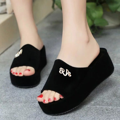 Sweet Rhinestone Chunky Heels Sandals