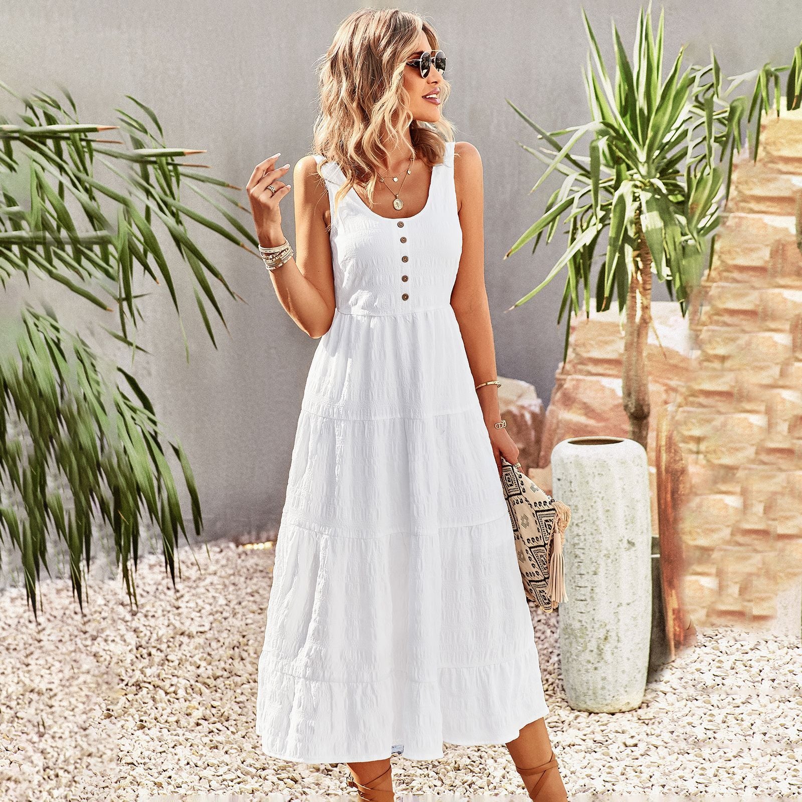 Ladies Vintage Boho Sleeveless Summer Dress Outfit