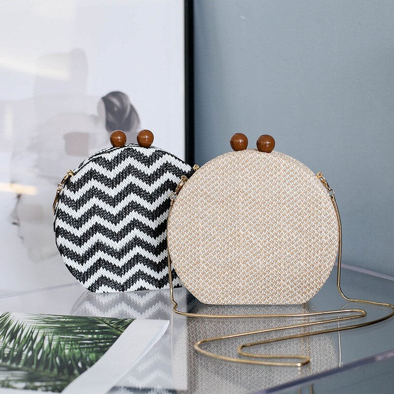 Straw Weaving Round Evening Clutch for Ladies