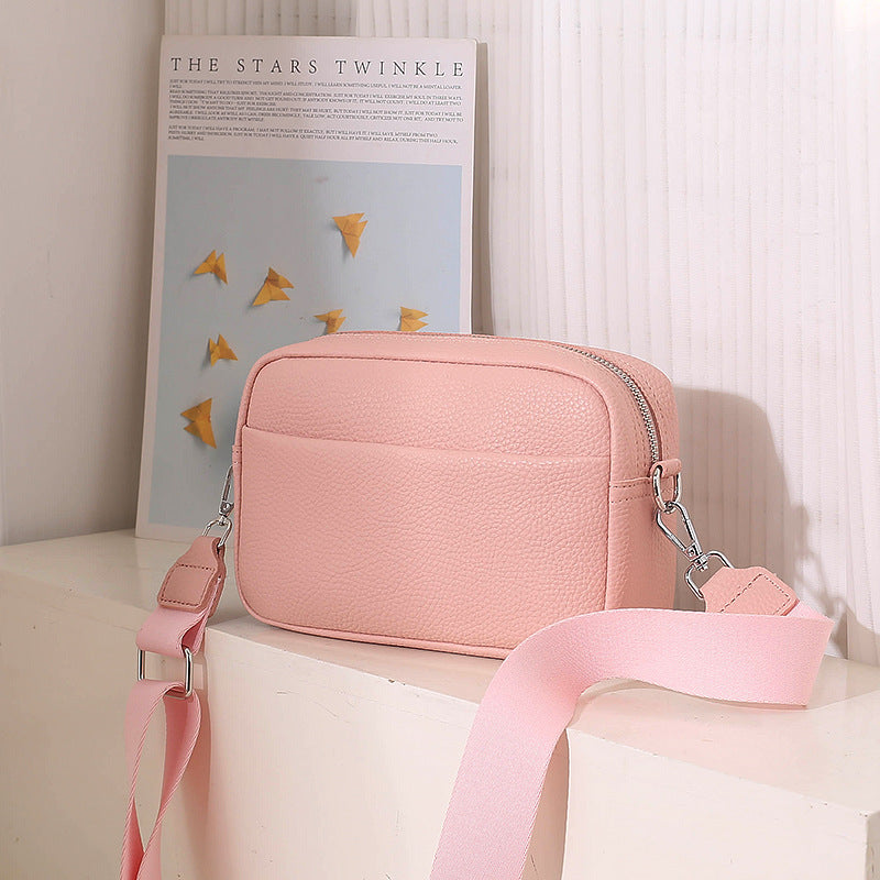 Solid Color Women's Messenger Bag with Wide Strap