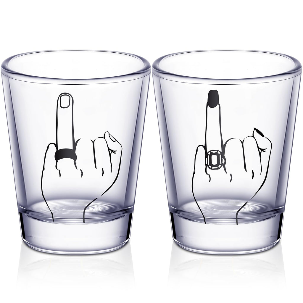 Bride and Groom Glasses 2 Pieces Ring Finger Wedding Wine Glasses Funny Bride Wine Glass 2 oz Wine Glasses Mr and Mrs Engagement Gifts Stemless Wine Glass for Newlyweds Couples (1.93 Inch Cool)