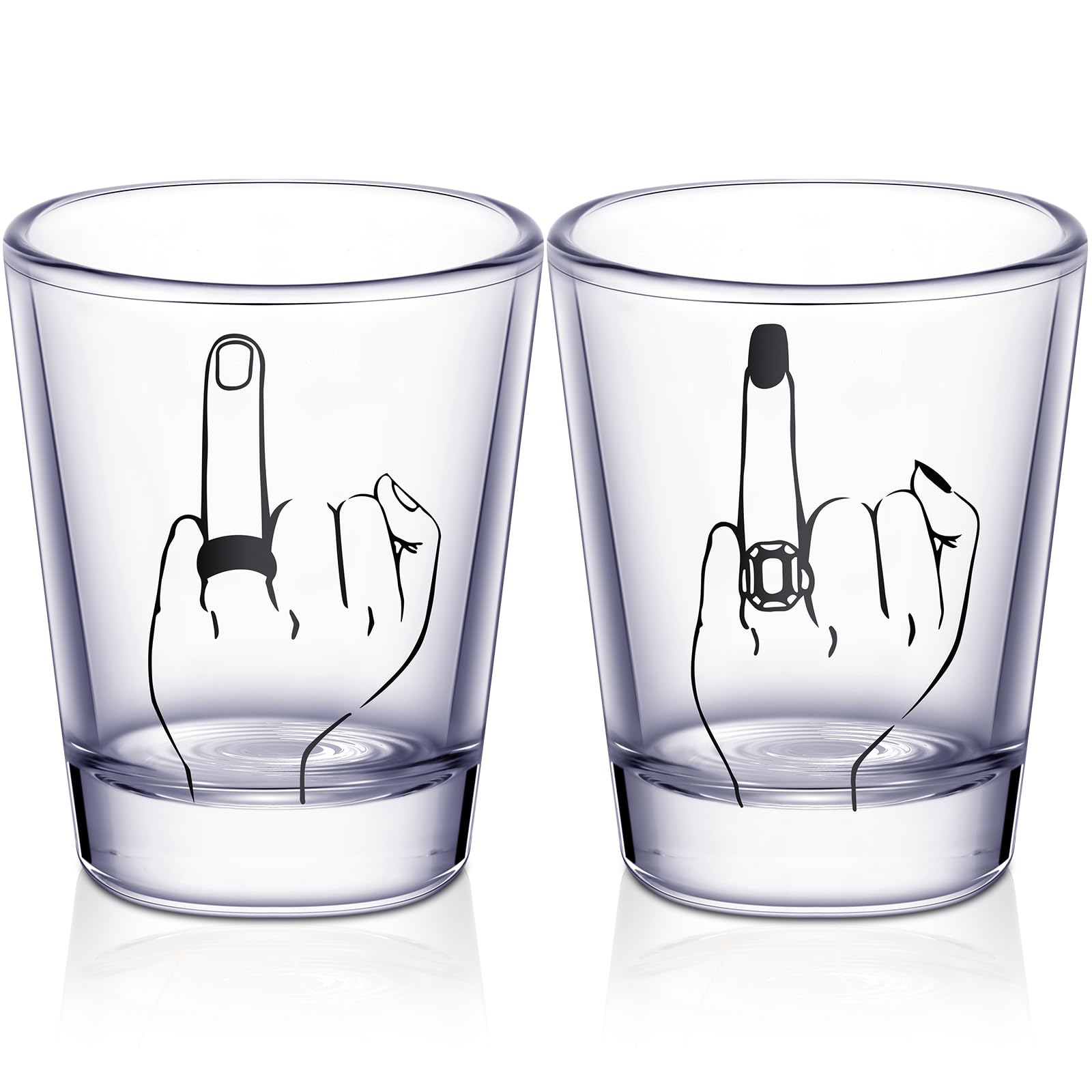Bride and Groom Glasses 2 Pieces Ring Finger Wedding Wine Glasses Funny Bride Wine Glass 2 oz Wine Glasses Mr and Mrs Engagement Gifts Stemless Wine Glass for Newlyweds Couples (1.93 Inch Cool)
