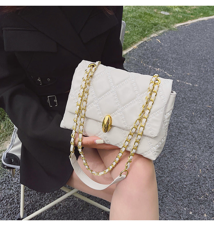 Solid Color Rhombus Chain Shoulder Crossbody Bag for Women