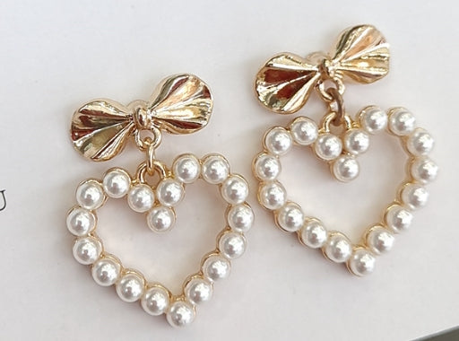 Pearl Bow Heart Earrings (Heart and Bow Designs)
