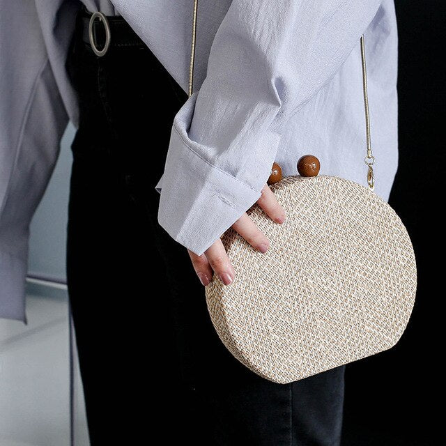 Straw Weaving Round Evening Clutch for Ladies