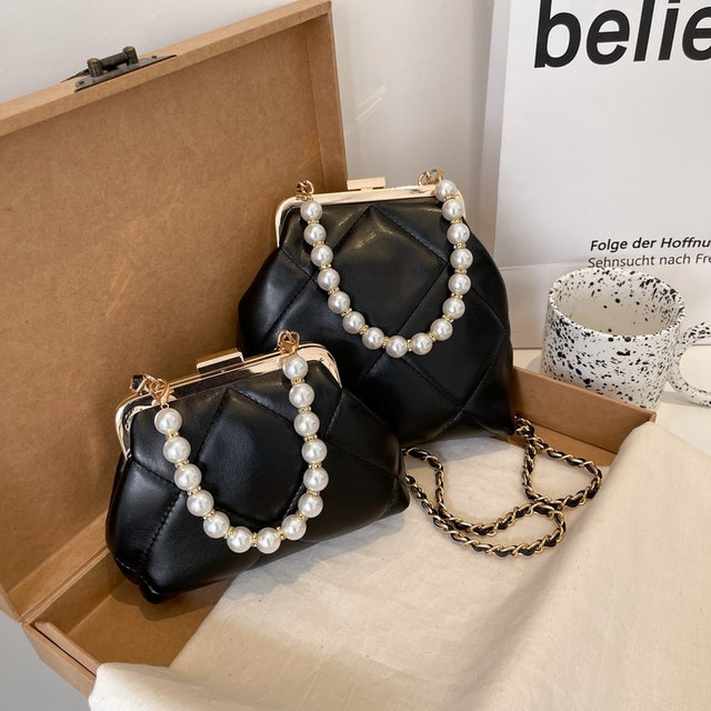 Stylish Pearl Clip Evening Clutch and Crossbody Bag