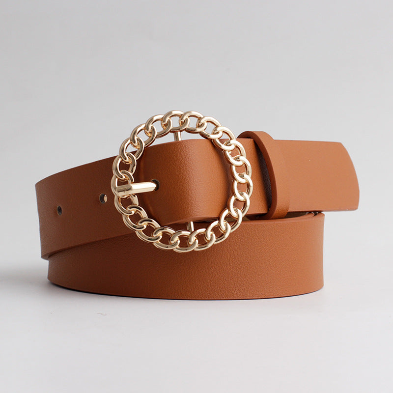 Women's Fashionable Round Buckle Belt for Dresses