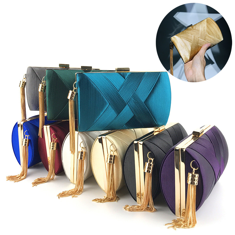 Fringed Metal Braided Diamond Buckle Evening Clutch