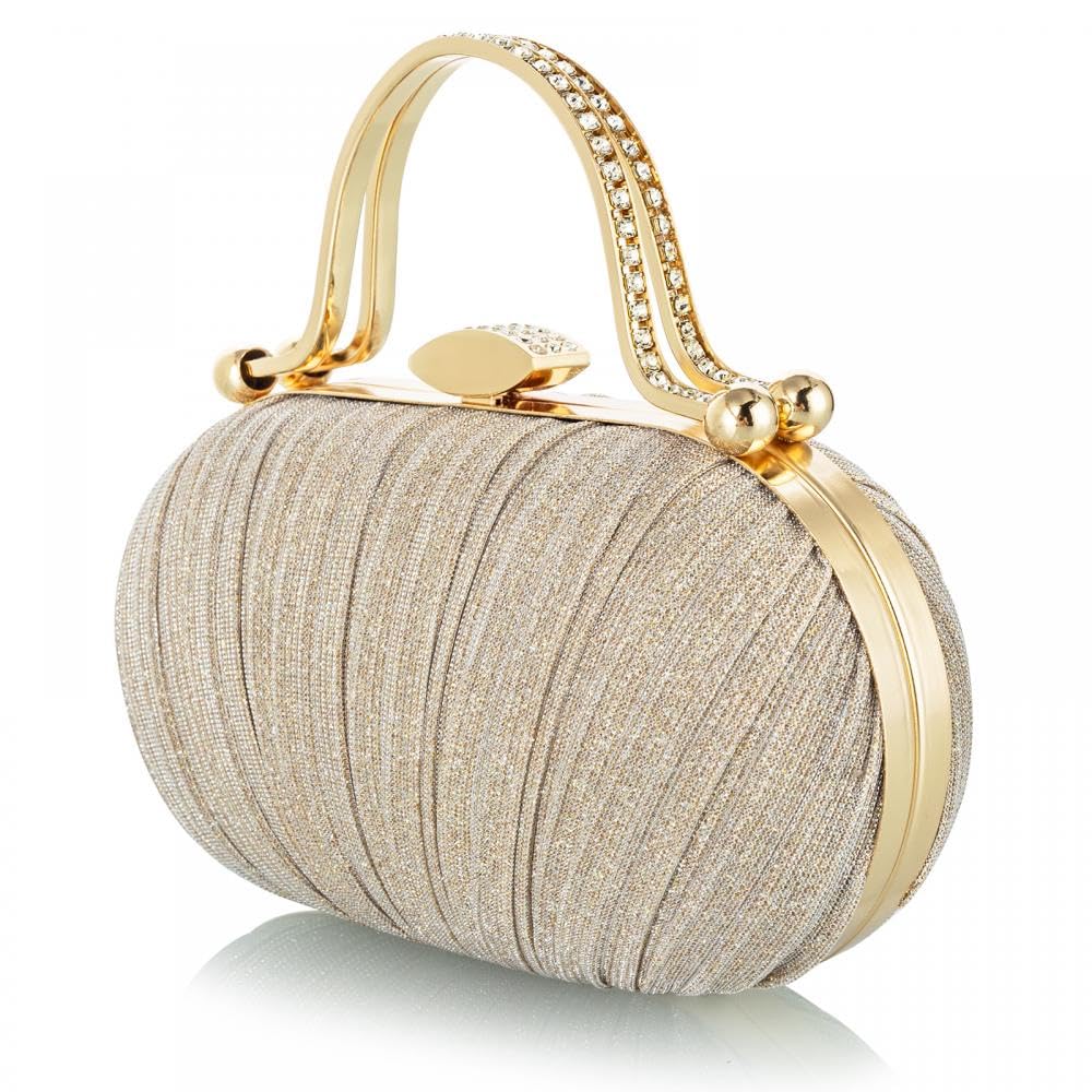YYW Rhinestone Clutch Purses For Women Evening Handbag Pleated Glitter Bag for Wedding Party (Champagne Color)