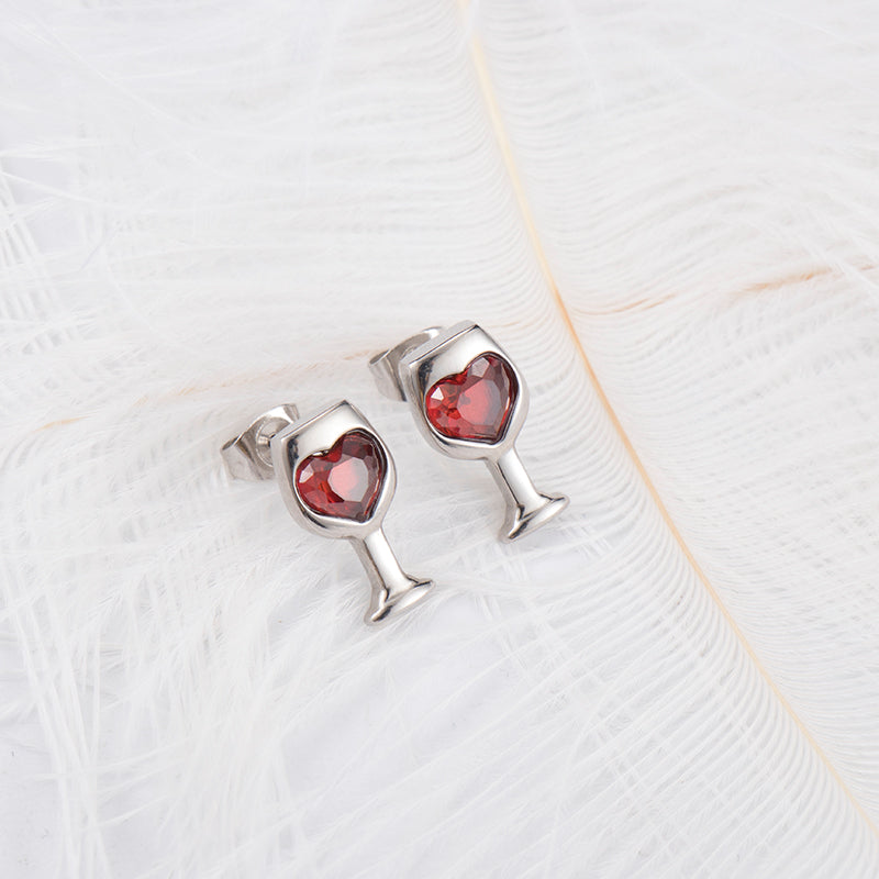 Heart-Shaped Wine Glass Earrings for Women