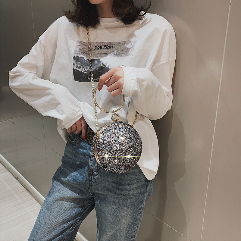 Colored Crystal Diamond Round Ball Clutch Handbag