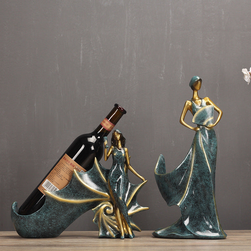Modern Minimalist Wine Rack with Dancer Figurine Decor