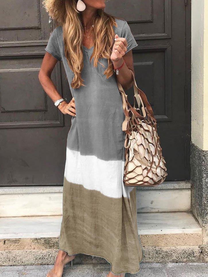 Trendy Gradient V-Neck Short Sleeve Dress