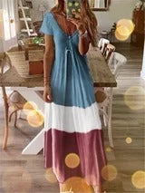 Trendy Gradient V-Neck Short Sleeve Dress