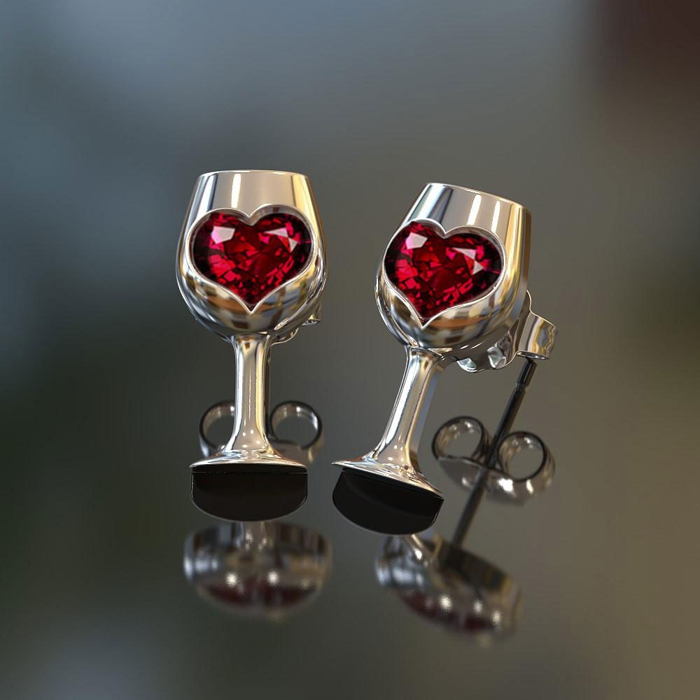Heart-Shaped Wine Glass Earrings for Women