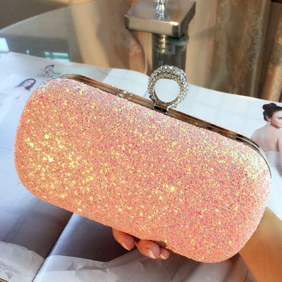 Pink Bling Sequins Evening Clutch Crossbody Handbag