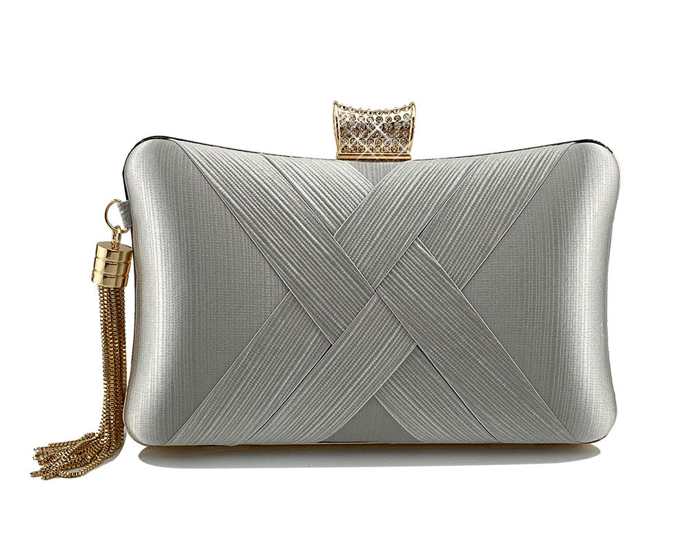 Fringed Metal Braided Diamond Buckle Evening Clutch