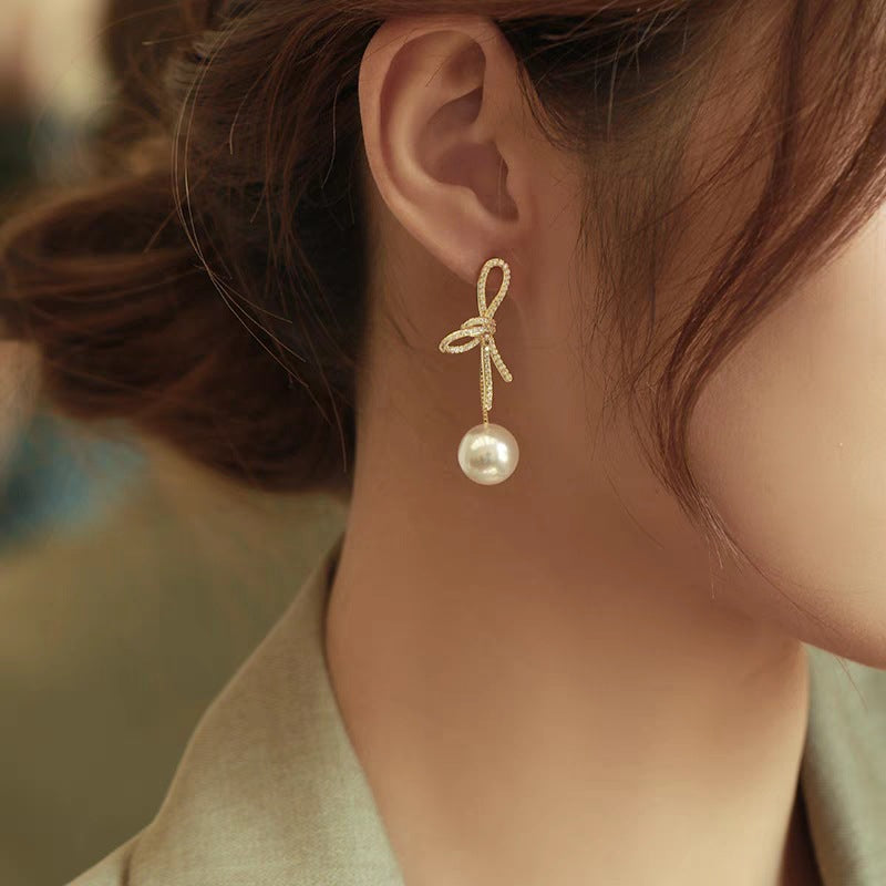 Elegant Bow Pearl Drop Earrings for Women (Versatile)