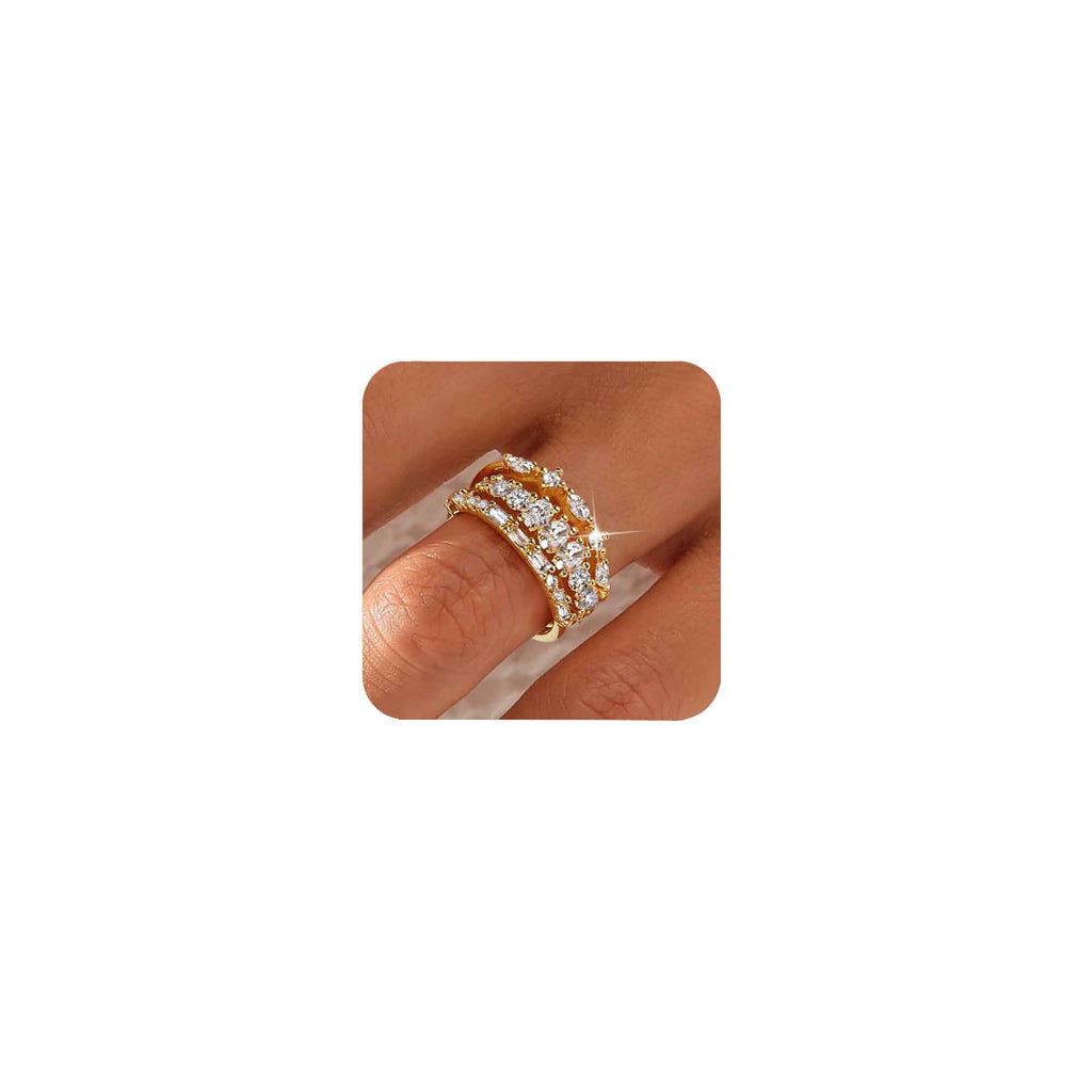 CIOMY Stackable Gold Rings for Women Non Tarnish Dainty 14K Gold Plated 3PCS Knuckle Rings Set Cubic Zirconia Thumb Rings Trendy Statement Promise Wedding Bands Engagement Rings Size 10