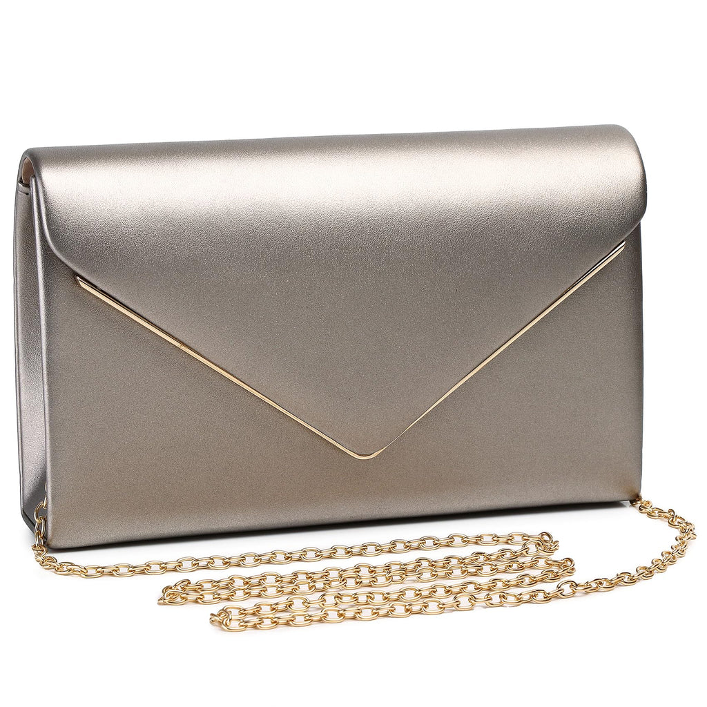 Labair Chic Vegan Leather Clutch Bag Envelope Clutch Purses for Women Evening Wedding Formal Party Handbag. (Pewter)
