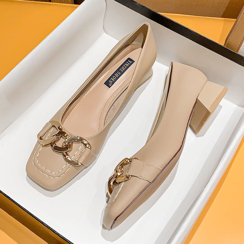 Women's Chunky Heel Soft Leather Loafers