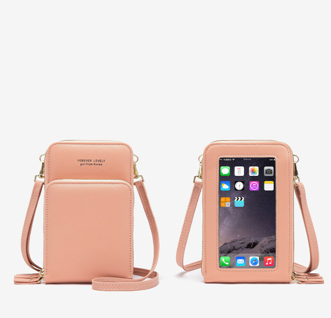 Korean PU Zipper Touch Screen Mobile Phone Bag