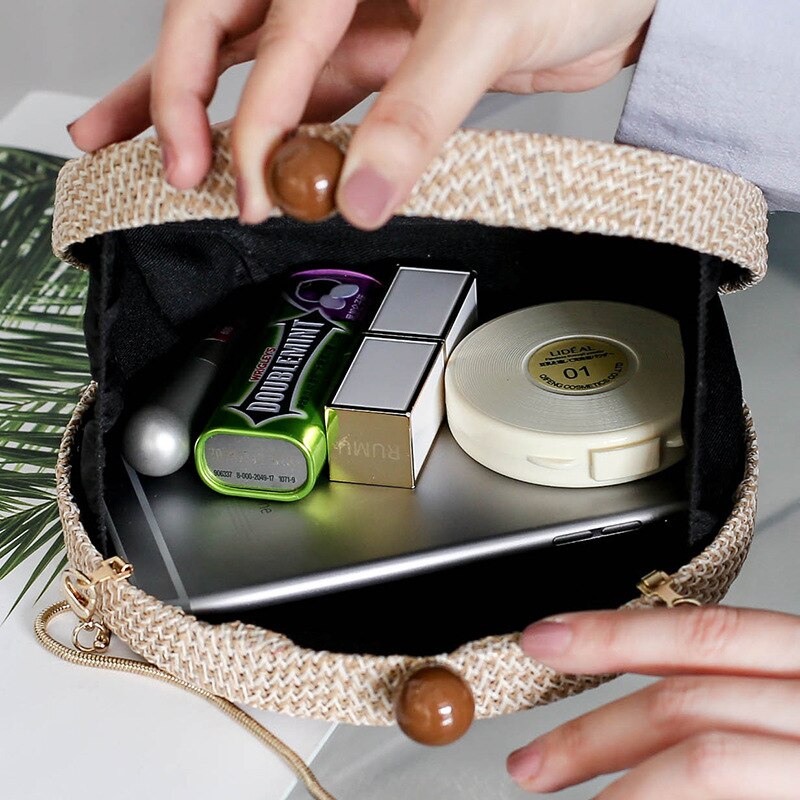 Straw Weaving Round Evening Clutch for Ladies