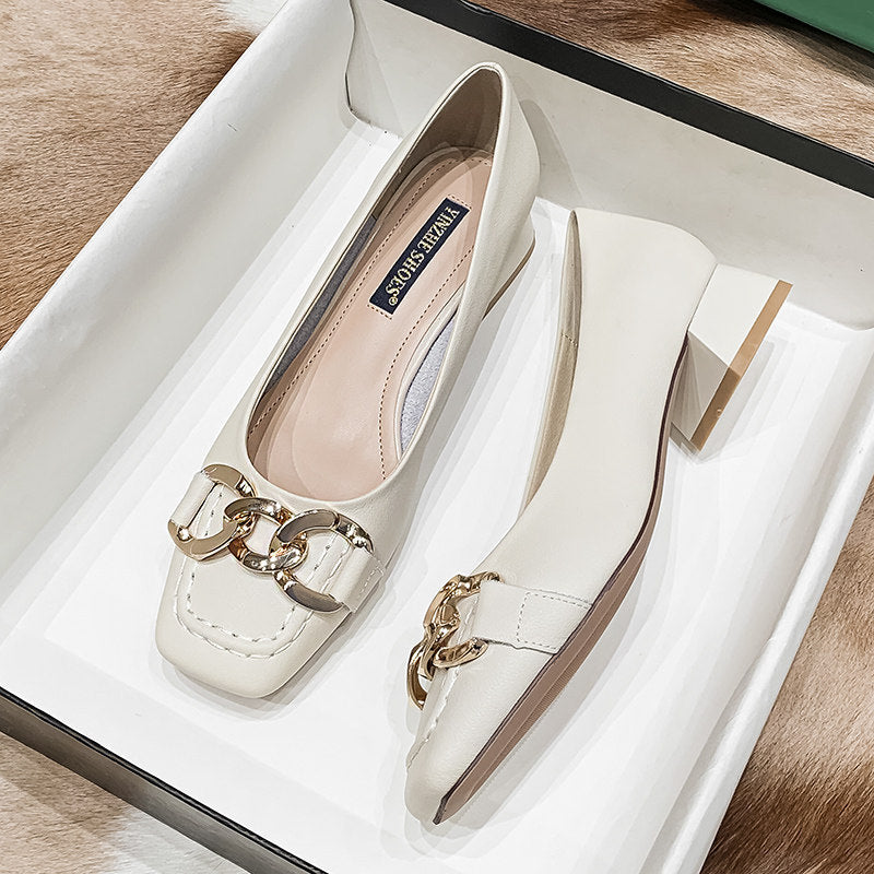 Women's Chunky Heel Soft Leather Loafers