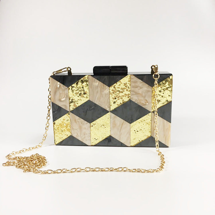 Vintage Sequined Acrylic Geometric Clutch Bag