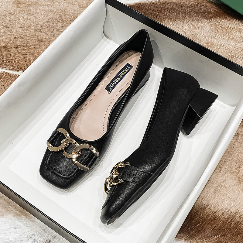 Women's Chunky Heel Soft Leather Loafers