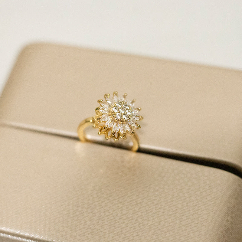 Rotating Sunflower Ring for Anxiety Relief (Women)