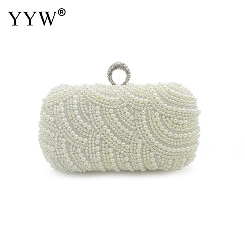 Embroidered Pearl Evening Clutch with Rhinestones