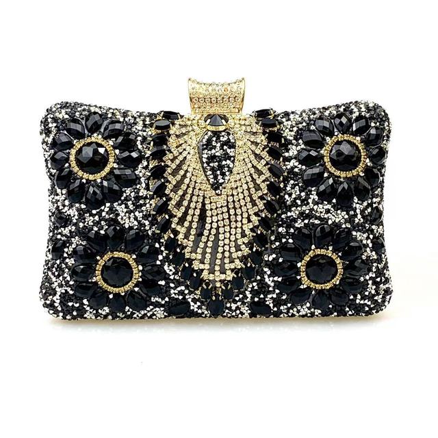 Multicolored Diamond Crystal Flower Evening Clutch Bag