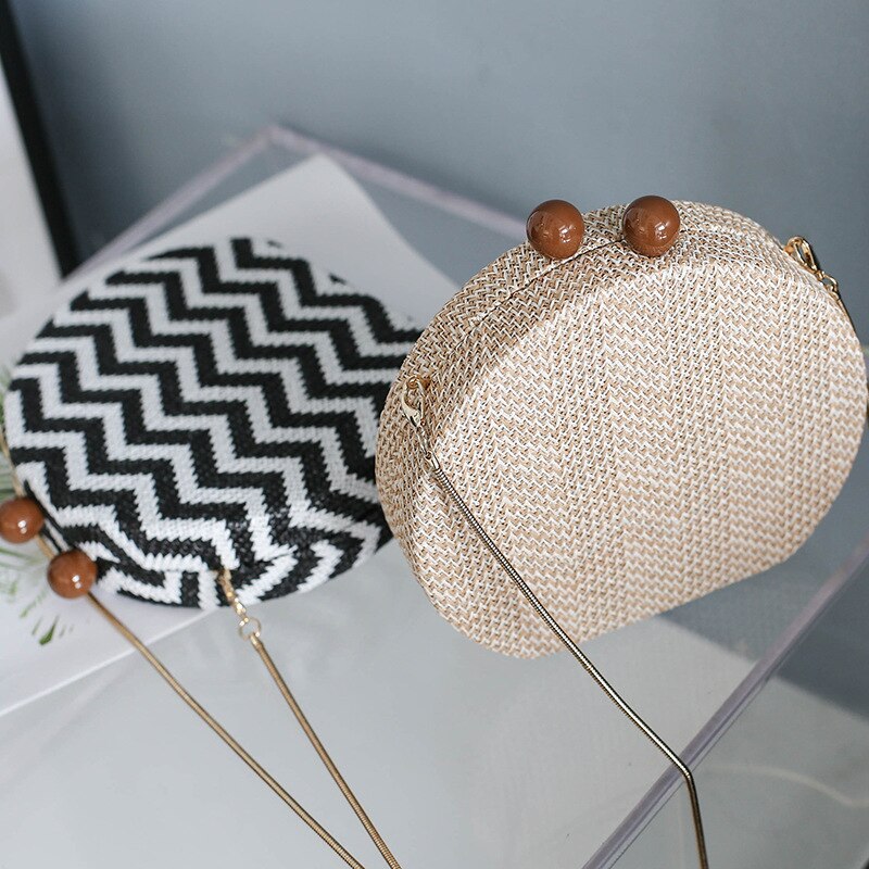 Straw Weaving Round Evening Clutch for Ladies