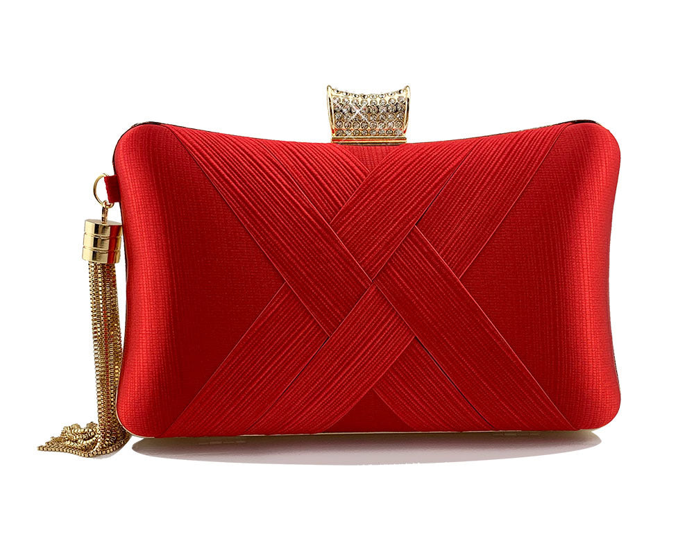 Fringed Metal Braided Diamond Buckle Evening Clutch