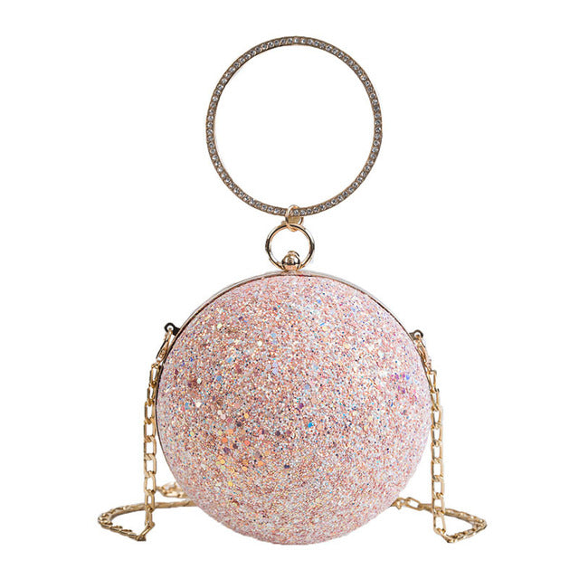 Colored Crystal Diamond Round Ball Clutch Handbag
