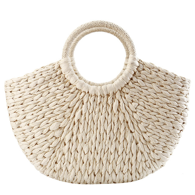 Women’s Woven Rattan Half Round Handbag for Travel
