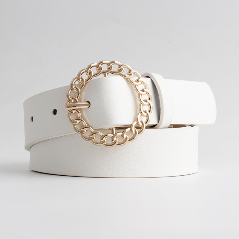 Women's Fashionable Round Buckle Belt for Dresses