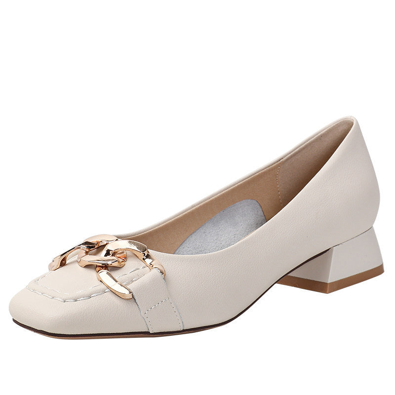 Women's Chunky Heel Soft Leather Loafers
