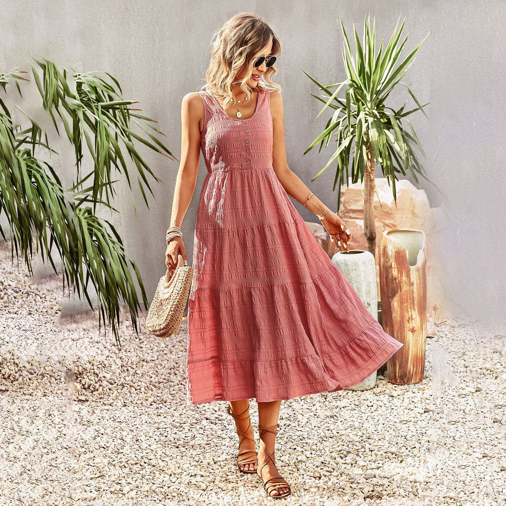 Ladies Vintage Boho Sleeveless Summer Dress Outfit