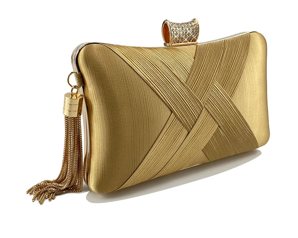 Fringed Metal Braided Diamond Buckle Evening Clutch