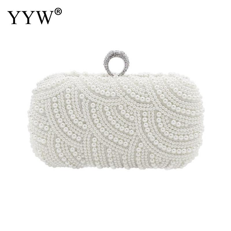 Embroidered Pearl Evening Clutch with Rhinestones