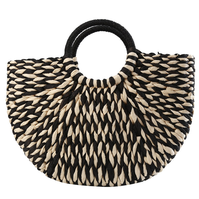 Women’s Woven Rattan Half Round Handbag for Travel