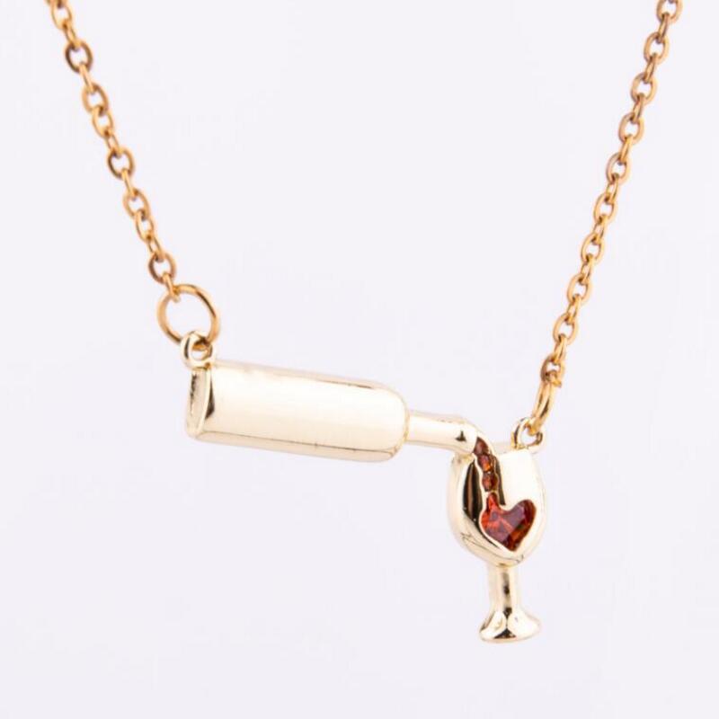 Heart Wine Bottle Cup Necklace with Pendant