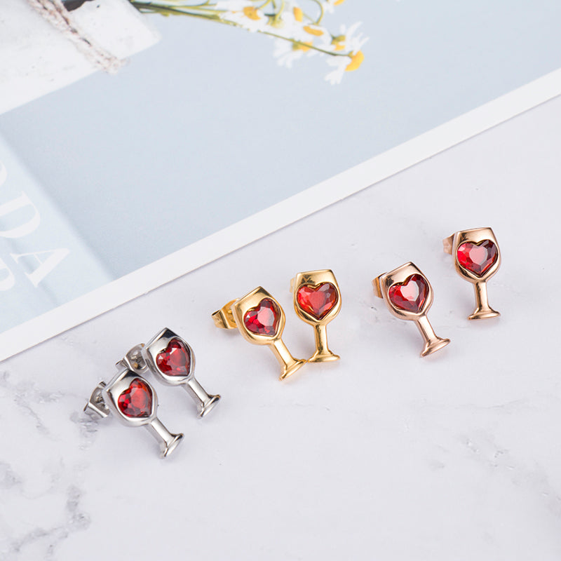 Heart-Shaped Wine Glass Earrings for Women