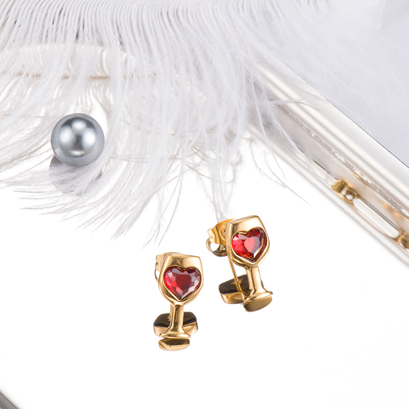 Heart-Shaped Wine Glass Earrings for Women