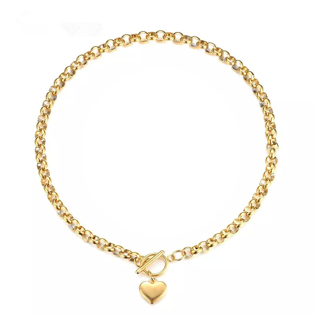 LKingel Gold Puffy Heart Choker Necklace for Women Gold Heart Pendant Necklace Punky Pledge Necklace Dainty Chunky Link Chain Choker Necklaces for Women (Gold necklace)