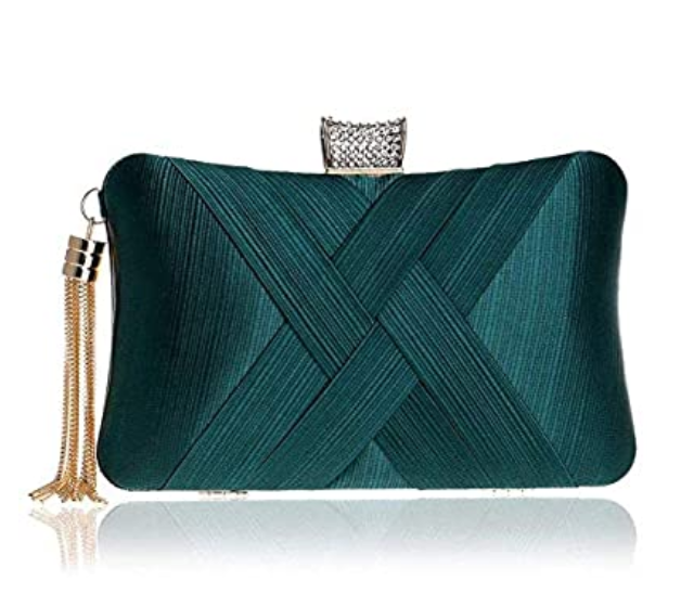 Fringed Metal Braided Diamond Buckle Evening Clutch