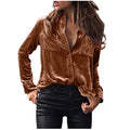 Mocha Velvet Button-up Blouse